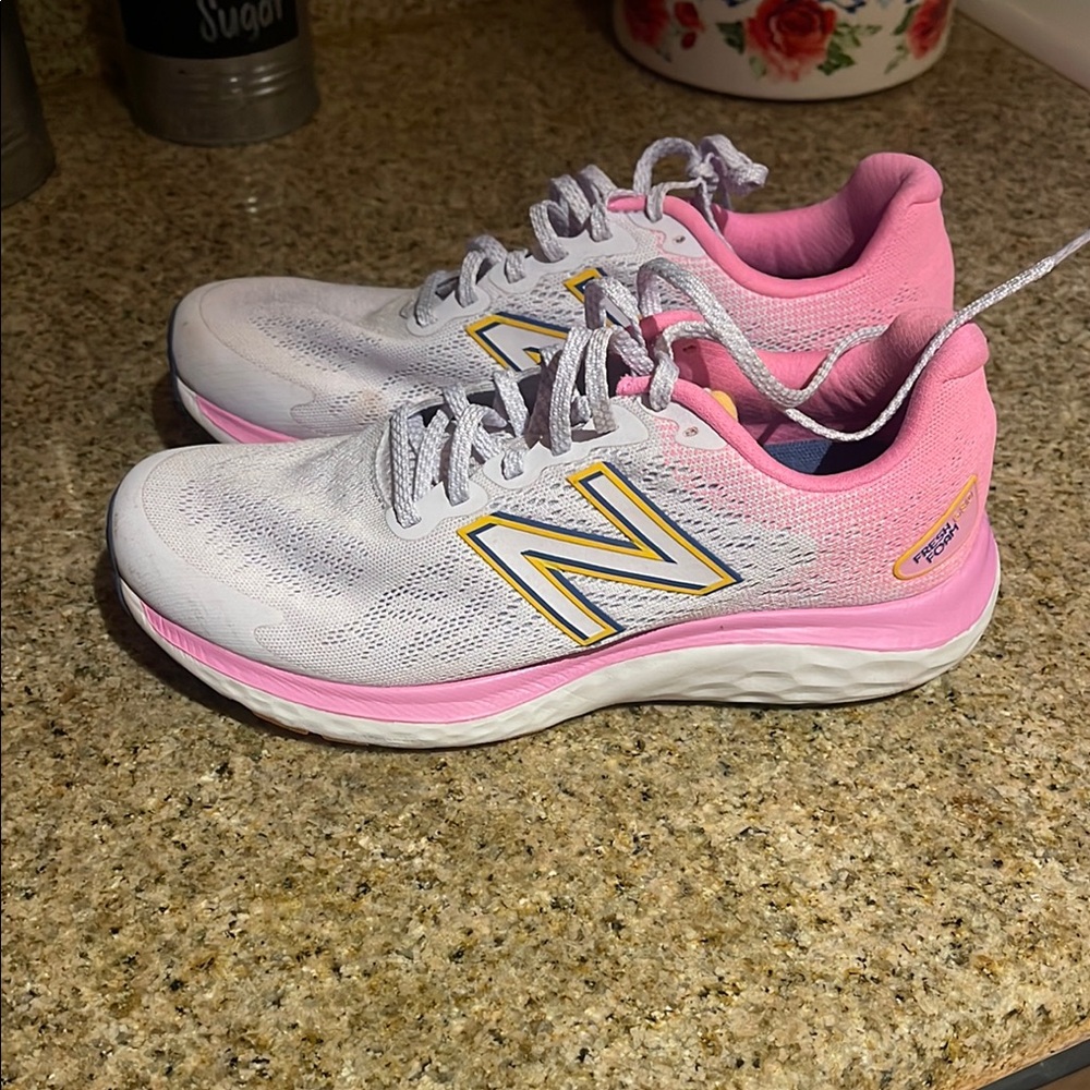 New Balance White and Pink Athletic Shoes